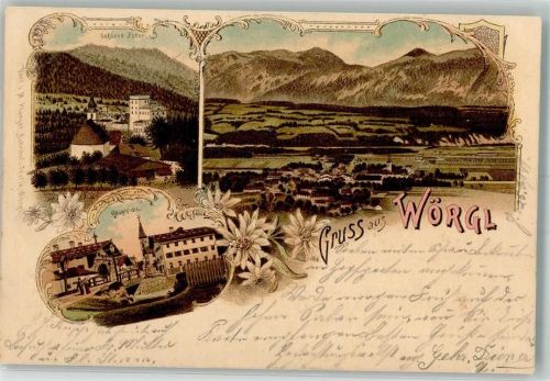 6300 Wörgl 1897 Lithographie Schloss Itter hauptplatz