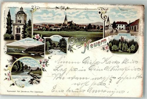 Nyrsko Neuern 1898 Lithographie Schloss Bistritz Ringplatz