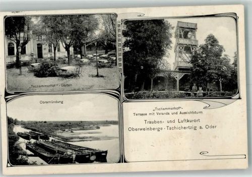 Tschicherzig Cigacice 1909 Foto AK Gasthaus Tschammerhof Aussichtsturm Bahnpost Cottbus-Bentschen Zug