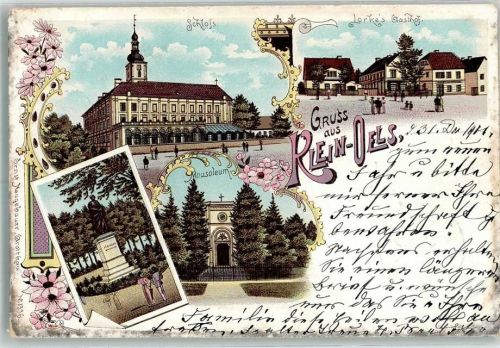 Oels 1902 Schloss Gasthaus Lorkes Denkmal mausoleum
