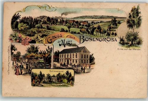 Bosengröba 1899 Lithographie Gasthaus zur Maus Gartenwirtschaft Schießstand