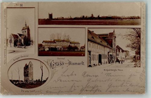 Bismark 1899 Frühe Foto AK Kriegerdenkmal Alte Laus Bahnhof Haus Kreyenberg