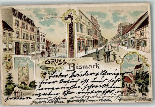 Bismark 1902 Lithographie Hotel Wolf Goldene Laus Breite Straße