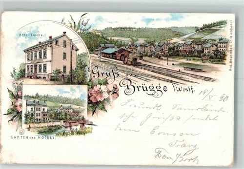 Brügge 1898 Bahnhof Hotel Tasche Hotelgarten Bahnpost Hannover Zug 1133