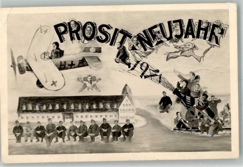Gurjewsk 1940 Feldpost WK II Kaserne Prosit Neujahr Humor Fotomontage AK
