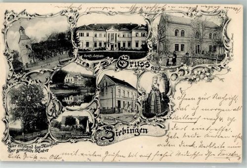 Ziebingen Cybinka 1905 Gebrauchsspuren Kirche Schloss Kriegerdenkmal Postamt Tracht