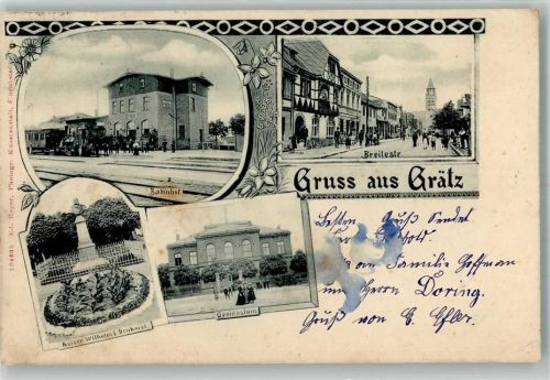 Grätz 1908 Bahnhof Breitestrasse Denkmal Kaiser Wilhelm I. Gymnasium