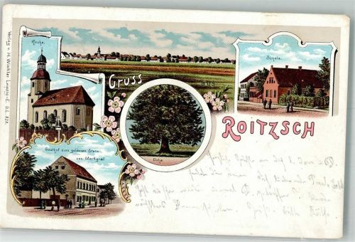 Roitzsch Lithographie Gasthaus zum goldenen Stern Eiche Schule
