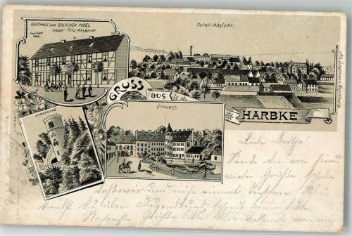 Harbke 1902 Burgruine Schloß Gasthaus zum Goldenen Pudel