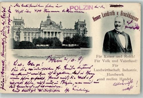 Bad Polzin 1898 Deutscher Reichstag Berlin Landrat v. Brockhauen Ort lt. Stempel