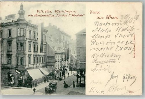Wien 1898 Gasthaus zu den 3 Hackeln Piaristengasse Postkutsche