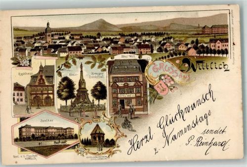 Wittlich 1898 Rathaus Eifelhäuschen Hotel Well Stadtwappen Seminar