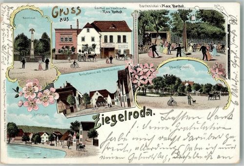 Ziegelroda 1903 Gasthaus zur Weintraube Gartenwirtschaft Kirchstraße mit Glockenstuhl Oberförsterei