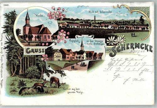 Schermcke 1899 Festplatz Im saure Holze Rehe Dorfkirche