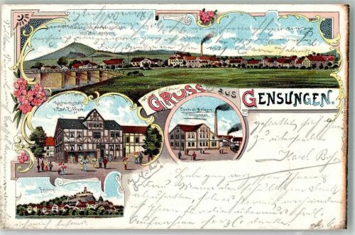 Gensungen 1900 Central-Molkerei Gasthaus Eiffert Felsenberg Bahnpost Kassel-Frankfurt Zug 781