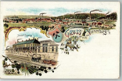 Vienenburg 1897 Stadtwappen Bahnhof Vienenburg Vögel Bahnpost Halle-Lohne Zug 238
