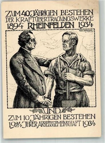 Rheinfelden 1934 Jubiläumskarte 1934 40- und 10 Jährigen Bestehen der Kraftübertragungswerke Rheinfelden