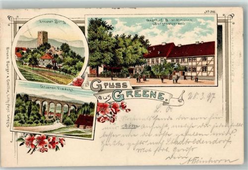 Greene 1897 Greene-Viadukt Burg Greene Gasthaus Brandtmüller Bahnpost Hannover-Kassel Zug 73
