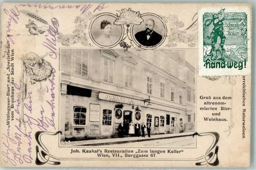 Wien 1915 Gasthaus Kaukal Zum langen Keller Burggasse 67