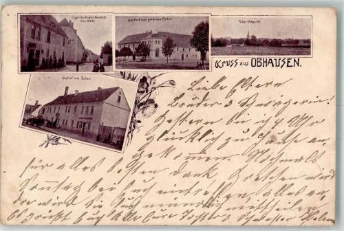 Obhausen 1900 Zigarren Engros-Geschäft Meier Gasthaus zum goldenen Anker Gasthaus zum Raben Bahnpost