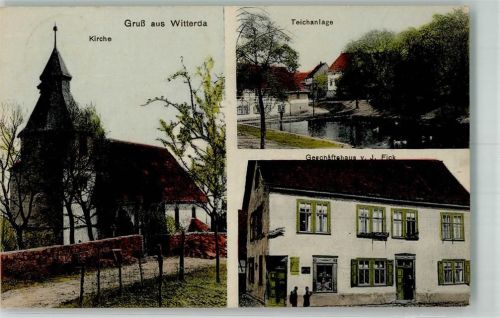 99189 O5101 Witterda 1918 - Dorfteich Kirche Geschäftshaus Fick