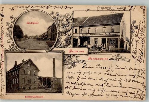 Schönewalde 1900 Dampf-Molkerei Materialwarenhandlung Borrmann Marktplatz