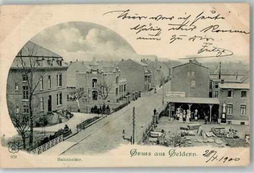 Geldern 1900 Bahnhofstraße Steinmetzhandlung Bahnpost Köln- Zug 228