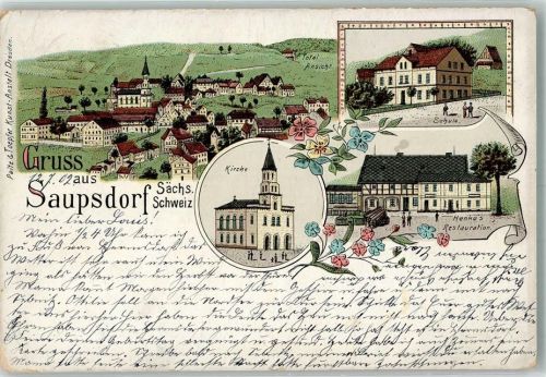 Saupsdorf 1902 Schule Kirche Gasthaus Henke
