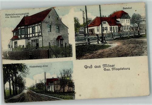 39291 O3271 Möser 1920 - Materialwarenhandlung Reinecke Bahnhof Hindenburg-Allee
