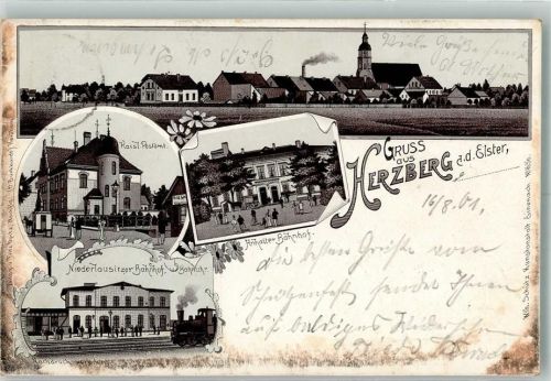 Herzberg 1901 Anhalter-Bahnhof Niederlausitzer Bahnhof Kaiserl. Post