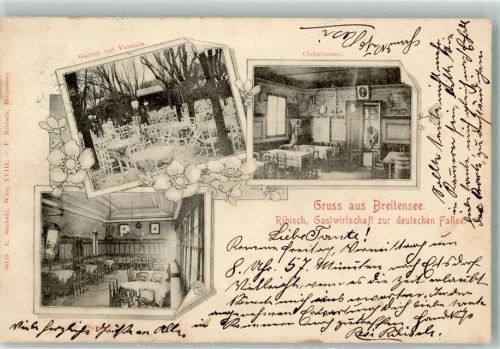 Wien 1902 Gasthaus Ribisch Zur deutschen Fahne Breitensee