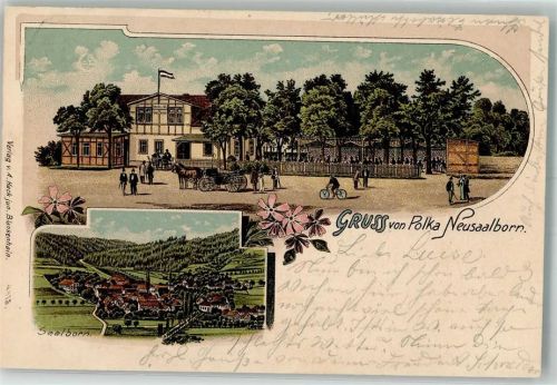 Neusaalborn 1902 Lithographie Gasthaus Polka Bahnpost Berka-Blankenhain