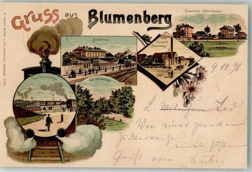 Blumenberg 1898 Bahnhof Bahnsteige Beamten-Wohnhäuser Vorwerk