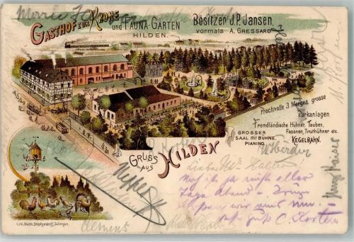 Hilden 1897 Vogelhäuschen Hühner Gasthaus zur Krone Fauna-Garten
