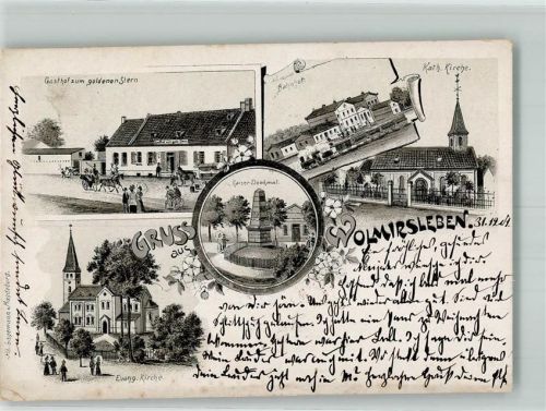 Wolmirsleben 1902 Bahnhof Gasthaus zum goldenen Stern Ev. Kirche Kaiserdenkmal