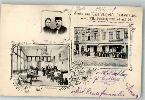 Wien 1906 Gasthaus Carl Skopek Neubaugrürtel 24 und 26