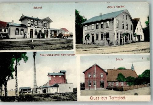 Tarmstedt 1911 Bahnhof Gasthaus Jäger Schule Niedersächsisches Hartsteinwerk Bahnpost Bremen Zug 7