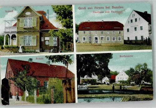 Strans Pstraze 1912 Gebrauchsspuren Schloss Gasthaus und Tischlerei Schule
