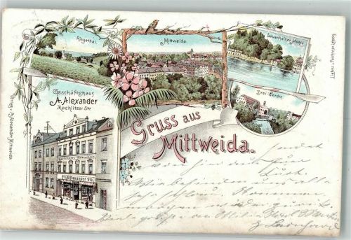 Mittweida 1898 Warenhaus Alexander Ringethal Lauenhainer Mühle Drei-Werden