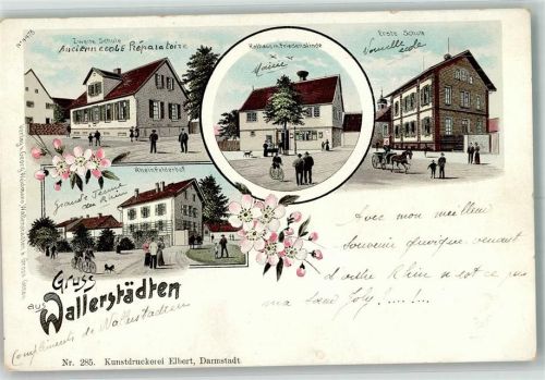 Wallerstädten Rathaus Friedenslinde Gasthaus Rheinfelderhof Erste und Zweite Schule