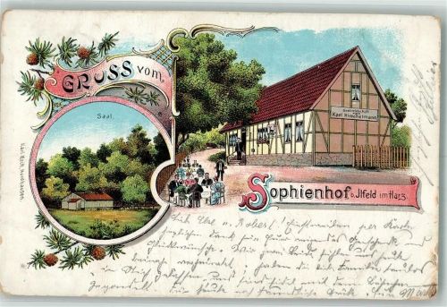 Ilfeld 1900 Lithographie Gasthaus Sophienhof Saal