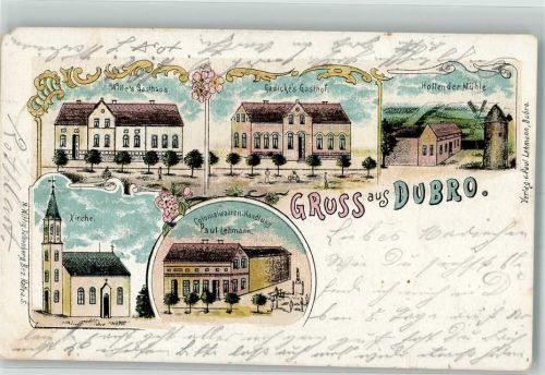 Dubro 1902 Lithographie Gasthaus Wille Gasthaus Gädicke Windmühle Kolonialwaren Lehmann