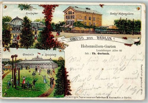 Lichtenberg 1899 Lithographie Gasthaus Hohenzollern Glashalle Orchester