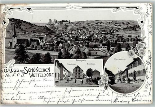 54614 W5544 Wetteldorf 903 Lithographie Marktplatz Flurstraße Teichstraße Oberstraße