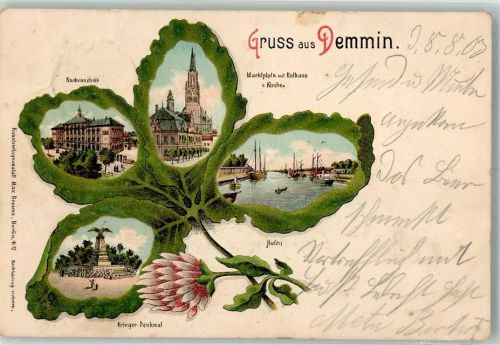 Demmin 1903 Knabenschule Kriegerdenkmal Hafen Marktplatz Rathaus Kirche