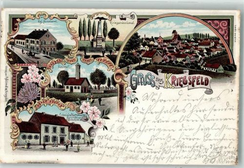 67294 W6761 Kriegsfeld 1899 Lithographie Kolonial- & Kurzwaren Schmidt Kirchhof Kriegerdenkmal Kgl. Forstamt
