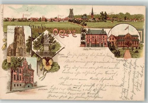 Oelde 1898 Kath. Kirche Kath. Pfarrhaus Gasthaus Schützenhof Amtshaus Bahnpost -Hannover Zug 29
