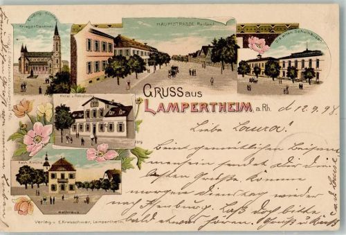 Lampertheim 1898 Hotel zum Rebstock Rathaus Hauptstraße Kriegerdenkmal