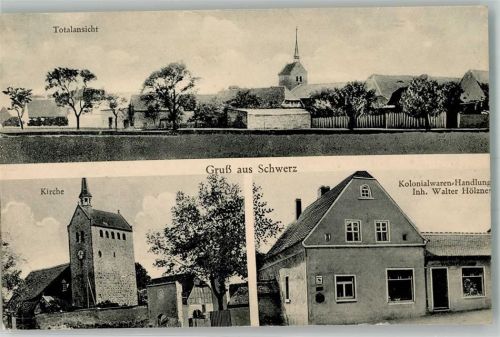 Schwerz Dorfkirche Kolonialwaren Hölzner Emailleschild