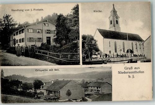87448 W8963 Niedersonthofen - Dorfkirche St. Alexander und Georg Handlung Fontain Niedersonthofener See